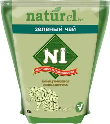 Купить n1 naturel комкующийся древесный наполнитель для кошек Зеленый чай