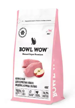 Купить bowl wow сухой корм для взрослых кошек с индейкой, курицей и яблоком