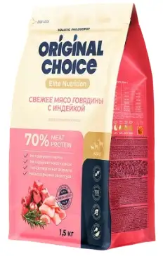 Купить original choice сухой корм для взрослых собак мелких пород со свежим мясом говядины и с индейкой