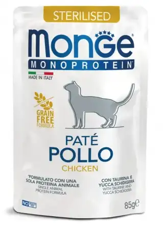 Купить monge cat monoprotein влажный корм для стерилизованных кошек с курицей (пауч)