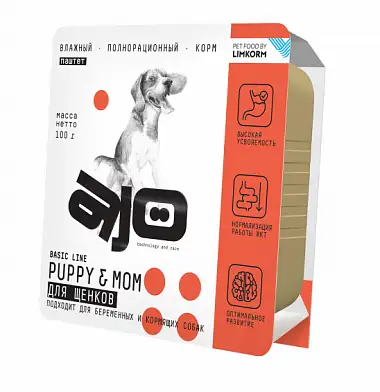 AJO Dog Puppy&Mom влажный корм для щенков, беременных и кормящих собак с курицей (ламистер)