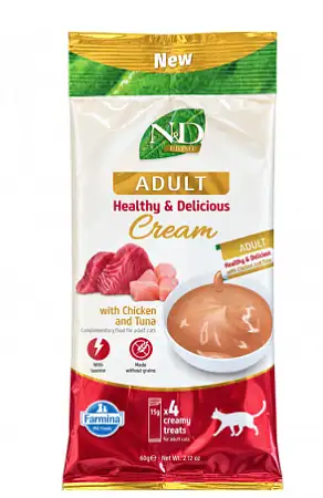 Купить farmina n&d prime cat cream лакомство для кошек, крем-суп с курицей и тунцом