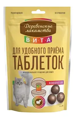Деревенские лакомства ВИТА угощение для удобного приёма таблеток для кошек, говядина