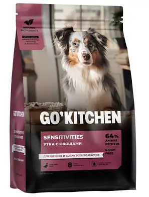 GO’KITCHEN SENSITIVITIES сухой беззерновой корм для щенков и собак всех возрастов с уткой и овощами с чувствительным пищеварением