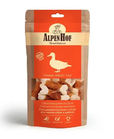 Купить alpenhof лакомство для мелких собак и щенков Кальциевые косточки с уткой