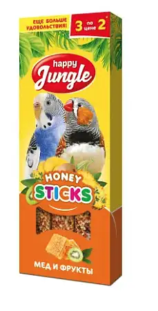 Купить happy jungle лакомство для птиц палочки с медом и фруктами 