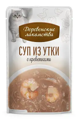 Деревенские лакомства набор паучей для кошек Суп с уткой и креветкой 