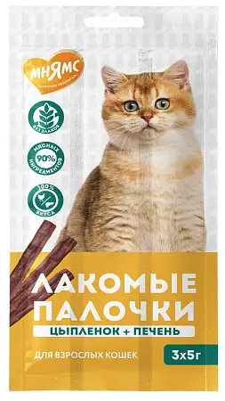 Купить Мнямс Лакомство лакомые палочки для кошек из цыпленка и печени