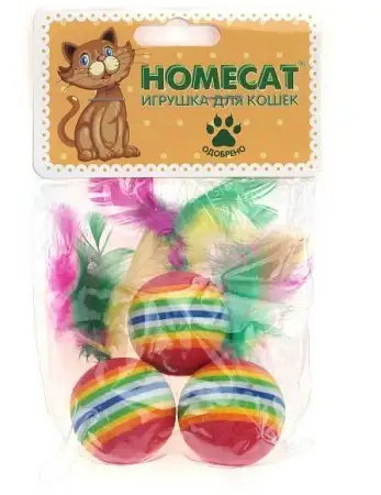 Купить homecat Игрушка для кошек Мячи радужные с пером 