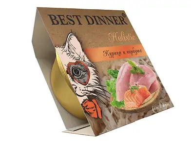Best Dinner Holistic влажный корм для взрослых и стерилизованных кошек. Мясные волокна в желе «Курица и горбуша" (ламистер)