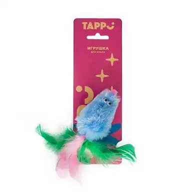 Tappi "Тимус" игрушка для кошек меховая мышь с кошачьей мятой с хвостом из перьев